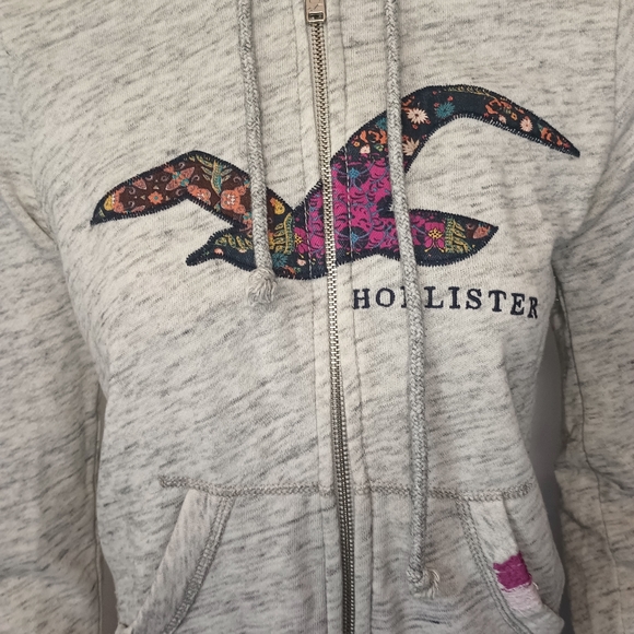 Hollister Women's Y2K Zip Hoodie XS Embroidered Patchwork Logo Preppy Boho - Picture 2 of 10